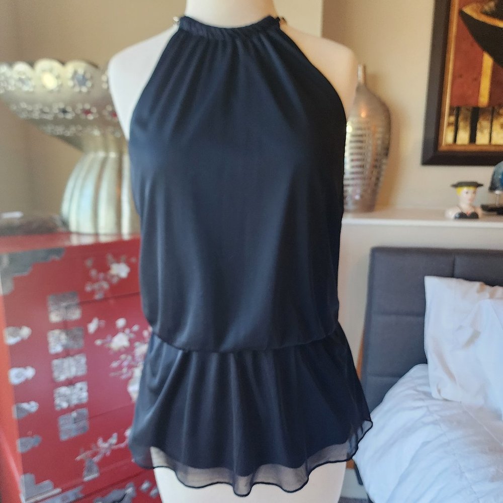 Coco Bianco Halter Top with Gold Tone Chain Neckline